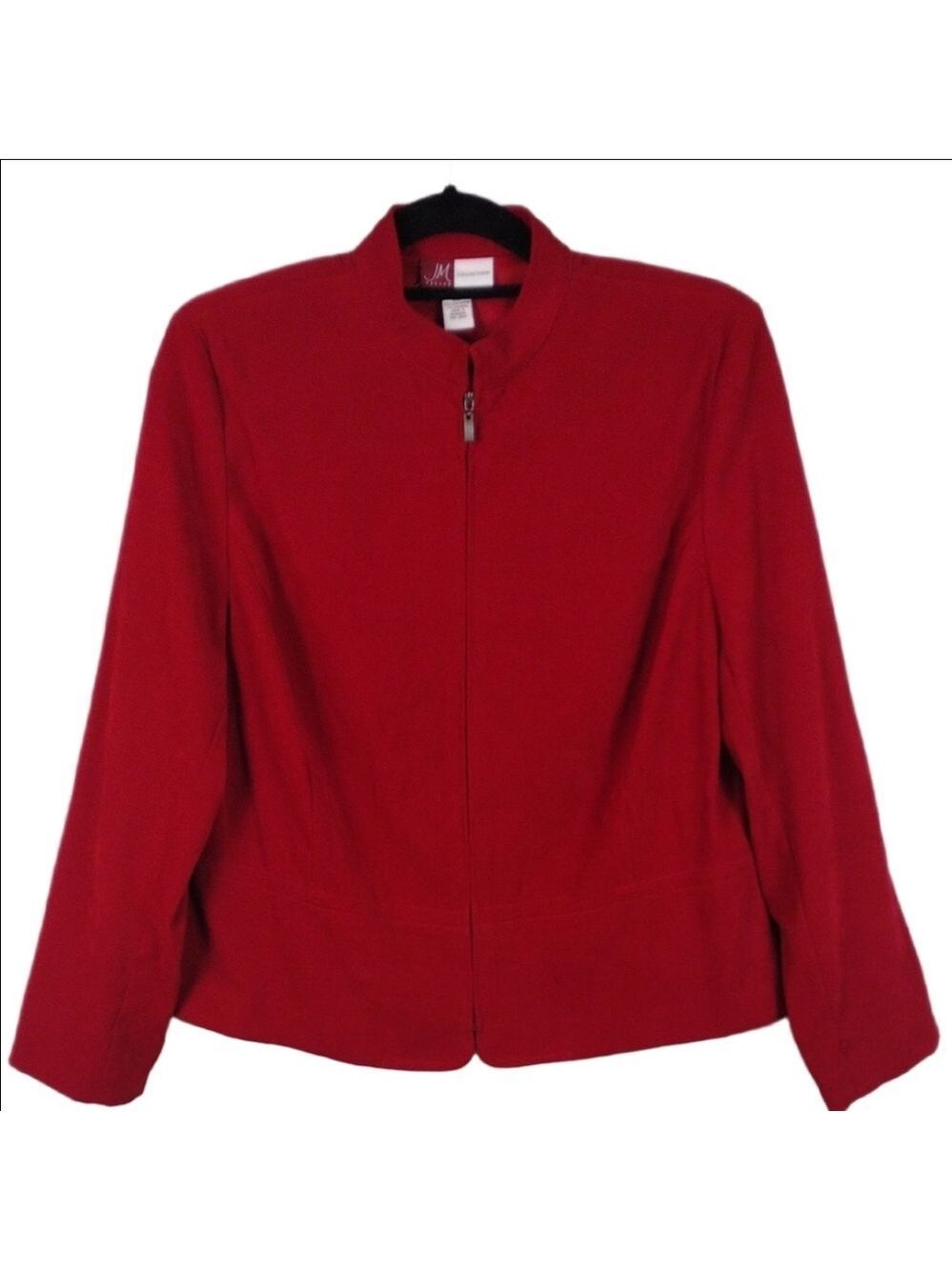 JM Collection Red Faux Suede Collarless Long Sleeve Full Zip Blazer Jacket